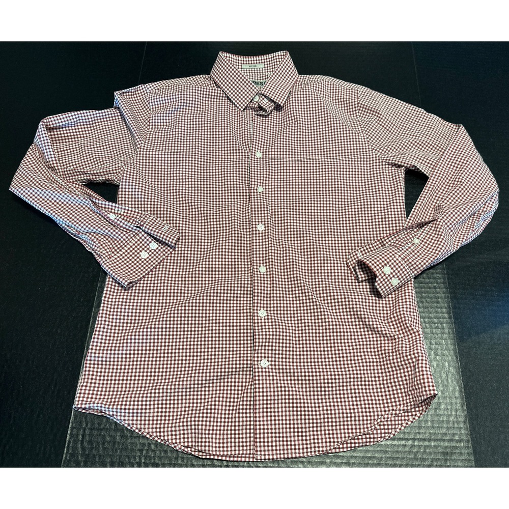 Express‎ Men's Red Plaid Button Down Fitted Long Sleeve Size M 15-15.5